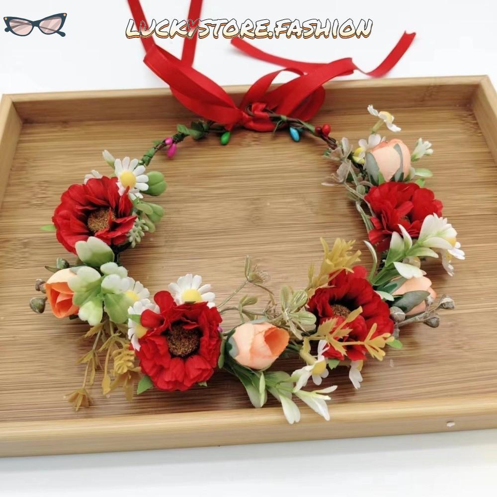 Coroa De Flores LUCKYSTORE , Faixa De Cabeça Floral De Floresta De Plástico De Folha De Flor Com Fita Ajustável