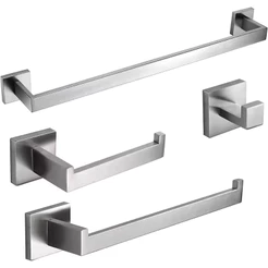 Kit Acessórios Banheiro Inox Prata Escovado com Toalheiro Longo Papeleira