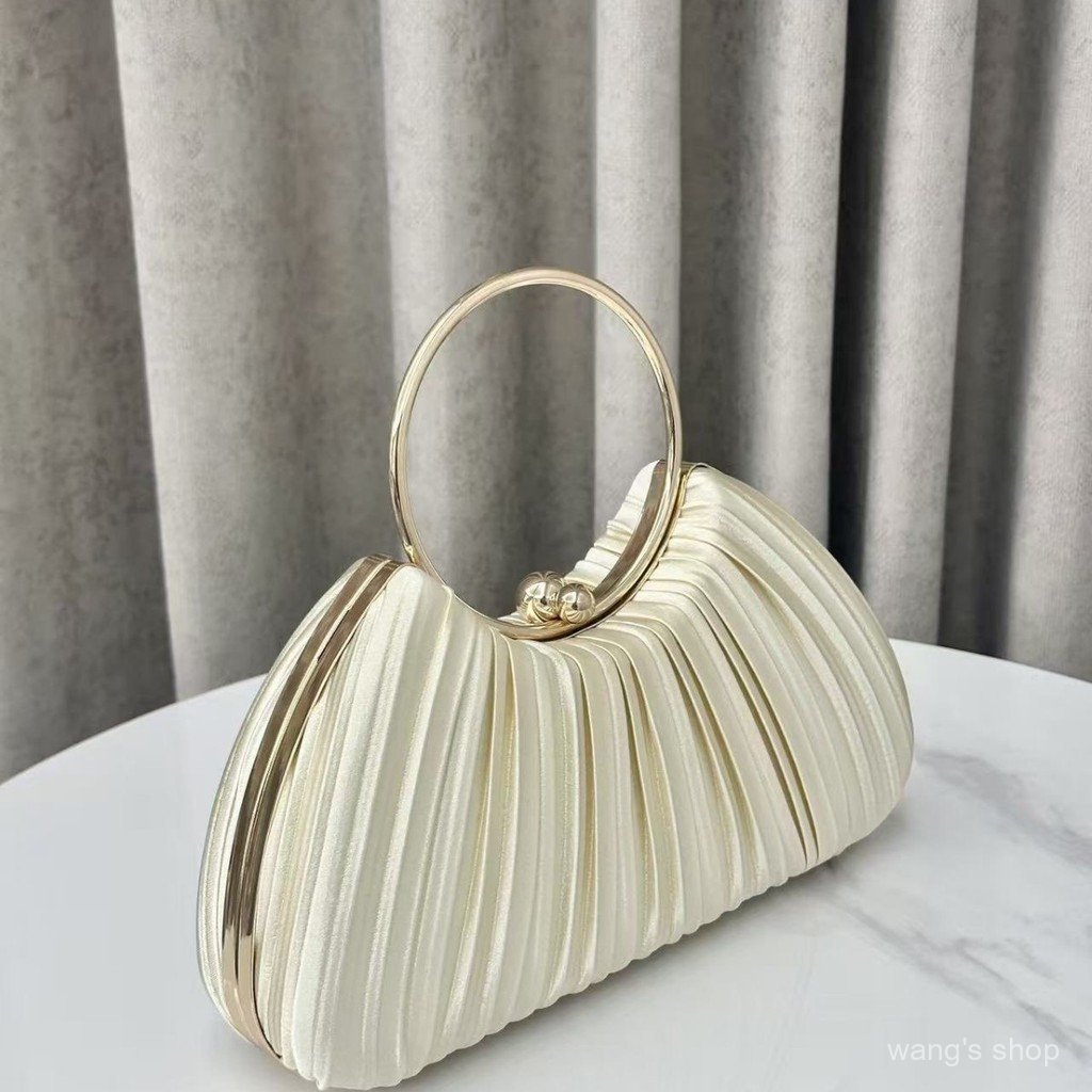 Nova Bolsa de Noite Plissada Bolsa de Mão Feminina Socialite Elegante Bolsa de Festa Clutch Bolsa de Anel