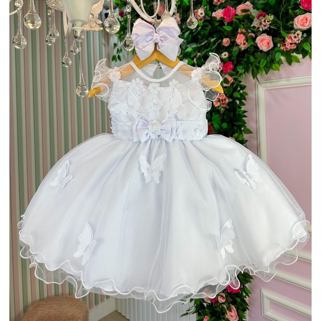 Vestido Marie Bebe Branco Jardim Encantado Laço Infantil Menina Aniversário Casamento Noivinha Daminha em Oferta na Shopee
