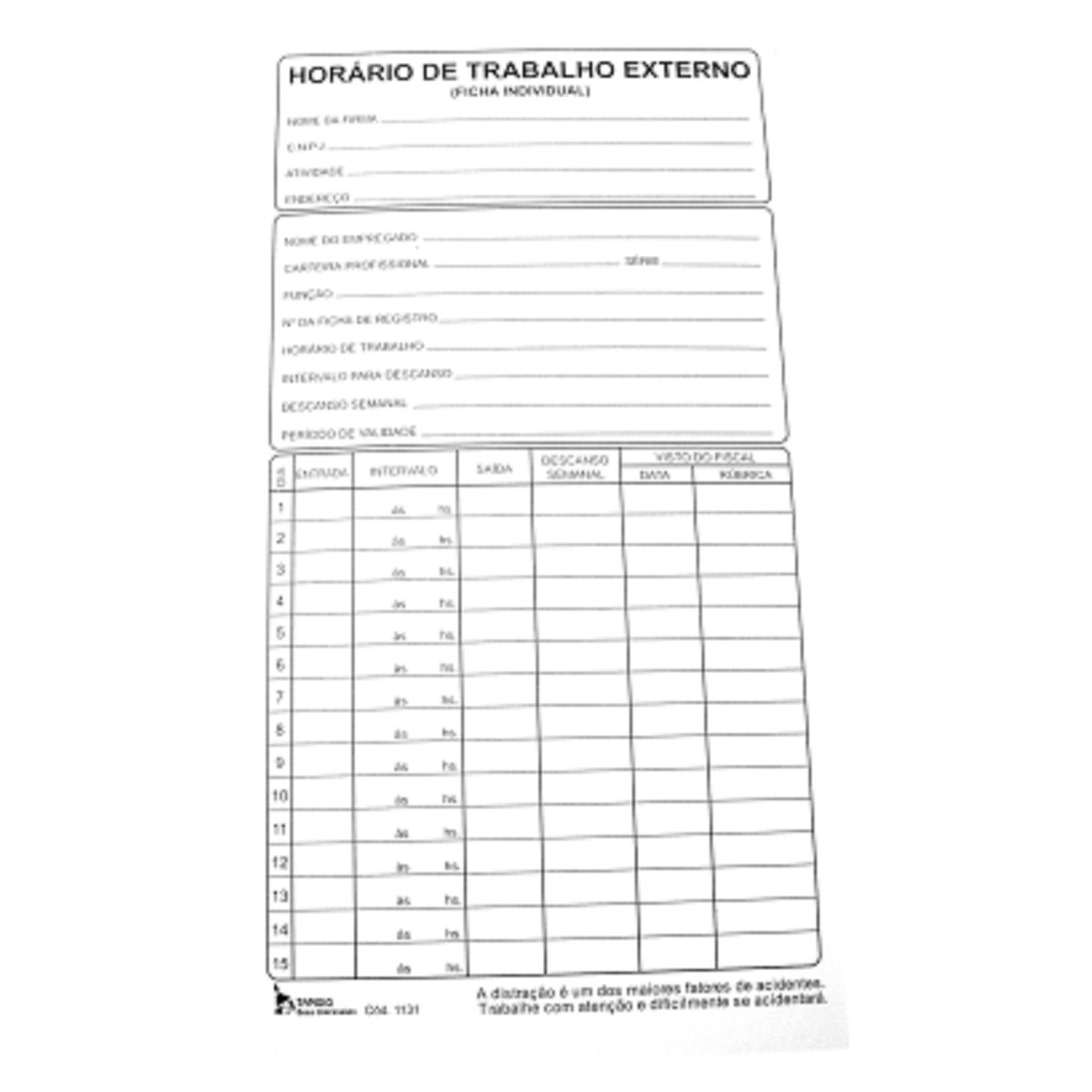 100 UN Ficha Horario de Trabalho Externo 108X209 MM 180 GRS Tamoio em Oferta na Shopee