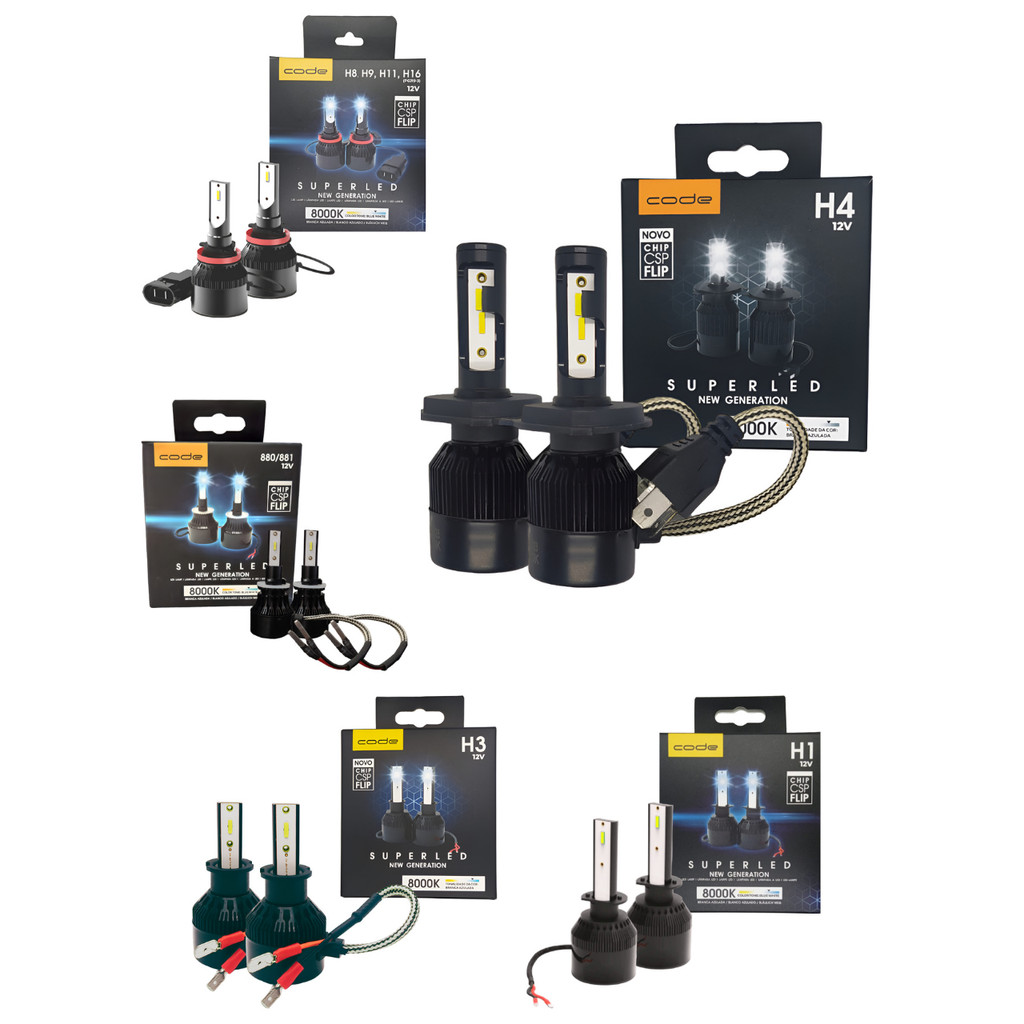 Par de Lâmpadas Super LED Tech One 12V 6000K E 8000K - H1;H3;H4;H7;H8/9/11/16;HB3;HB4 em Oferta na Shopee
