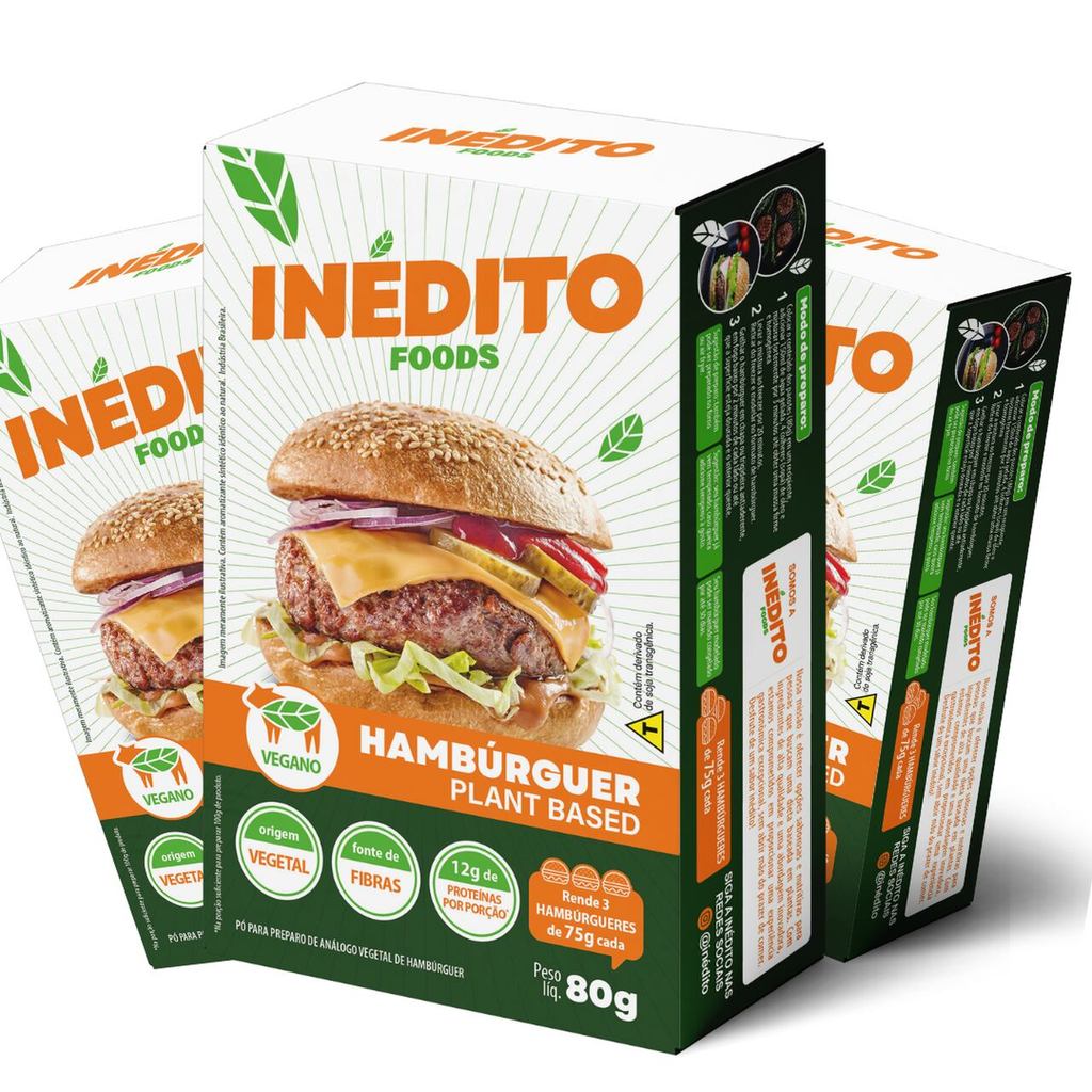 Kit 3 Unidades de Pó para Preparo Hambúrguer Plant Based, Inédito Foods, Preparo Versátil Fibras 80g