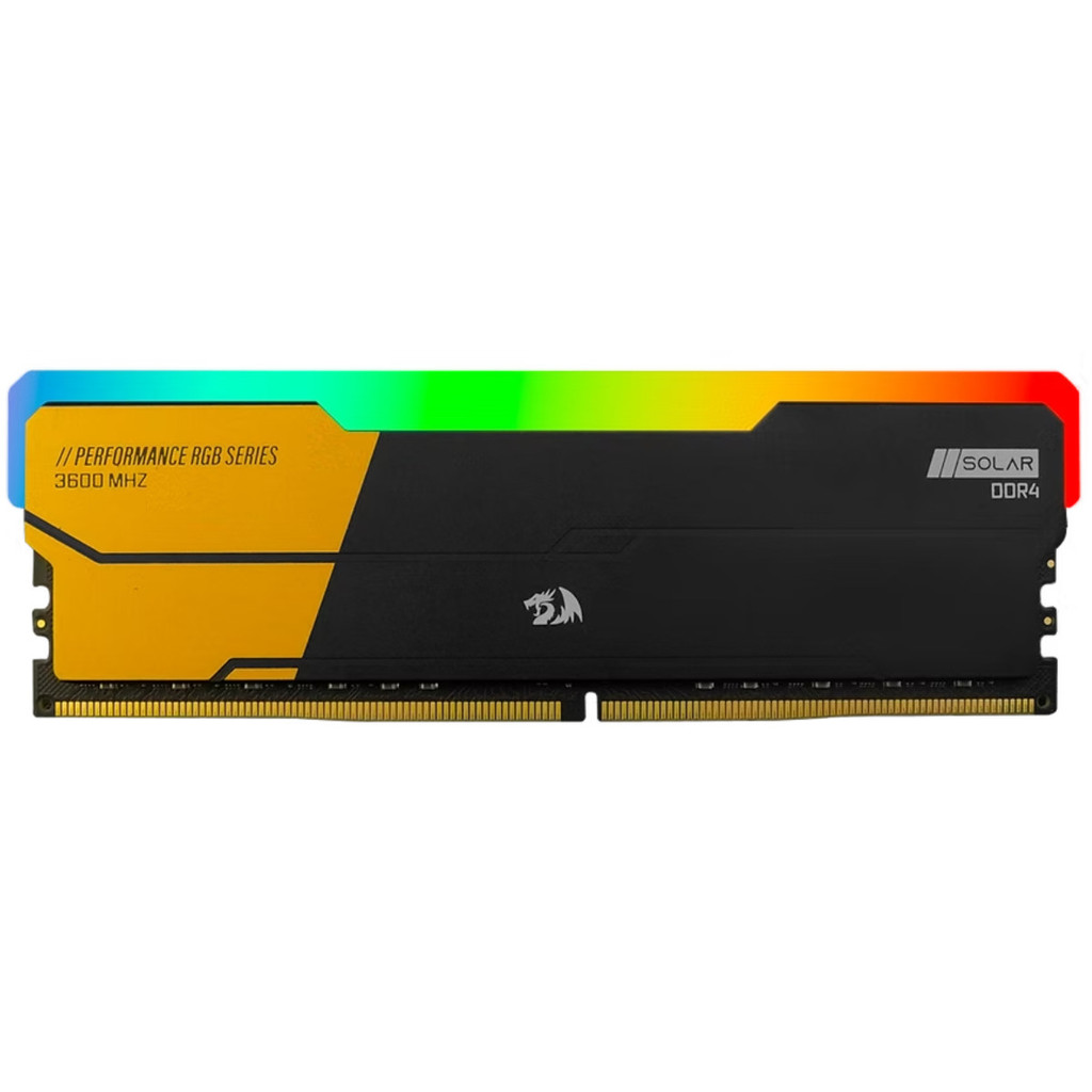 Memoria Redragon Solar RGB, 8GB (1x8GB), DDR4, 3600MHz, C18, GM-805, Preta e Dourada, memoria ram, memoria PC, gamer