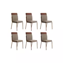 Cadeira Sala de Jantar Duo 1739 Kit 6 Uni Rose/Linho Areia/Courano Caramelo - Carraro