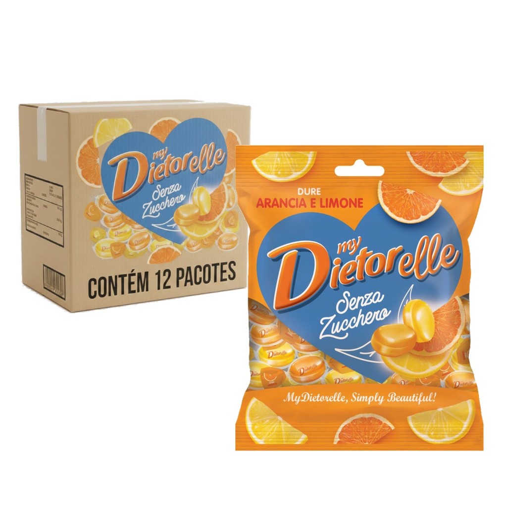 Kit c/ 12und Bala DIETORELLE Arancia e Limone c/ Stévia 70g