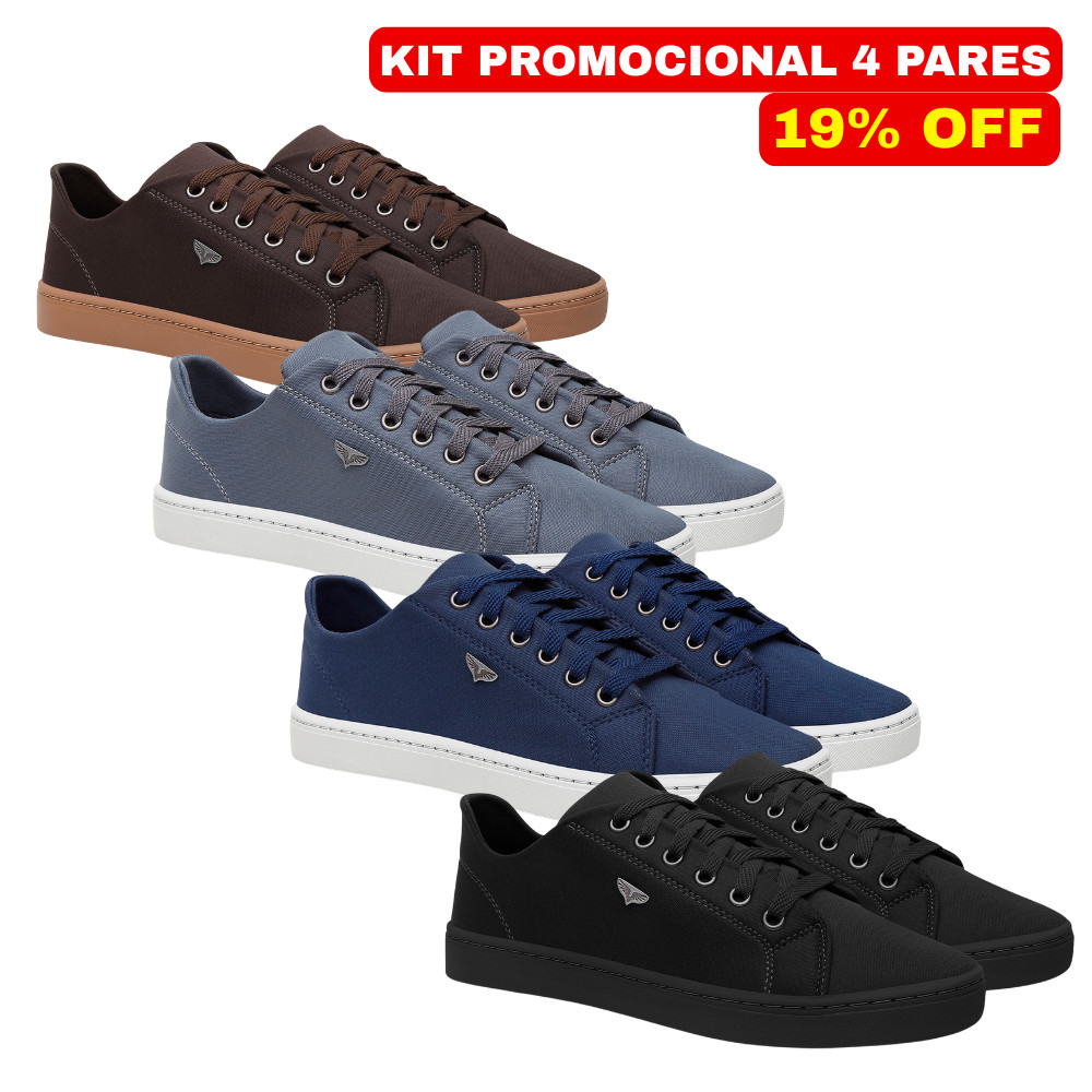 Kit 4 Sapatênis Masculino Casual Urbano Confortável Lona Dublada Cores Café Chumbo (1, 2 ou 3 Pares)