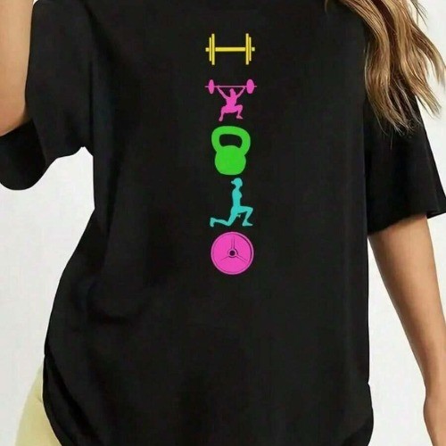 Blusa Camiseta Feminina Academia Treino Musculação Crossfit  Estampada Confortável Manga Curta Gola Redonda Lançamento