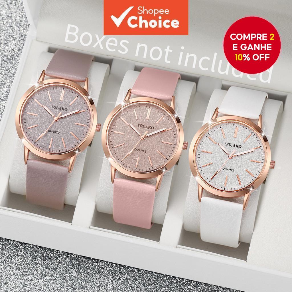 Conjunto De Relógio Casual Feminino De 3 Peças-Quartzo Analógico Elegante Com Pulseiras De Couro (Sem Caixa) em Oferta na Shopee