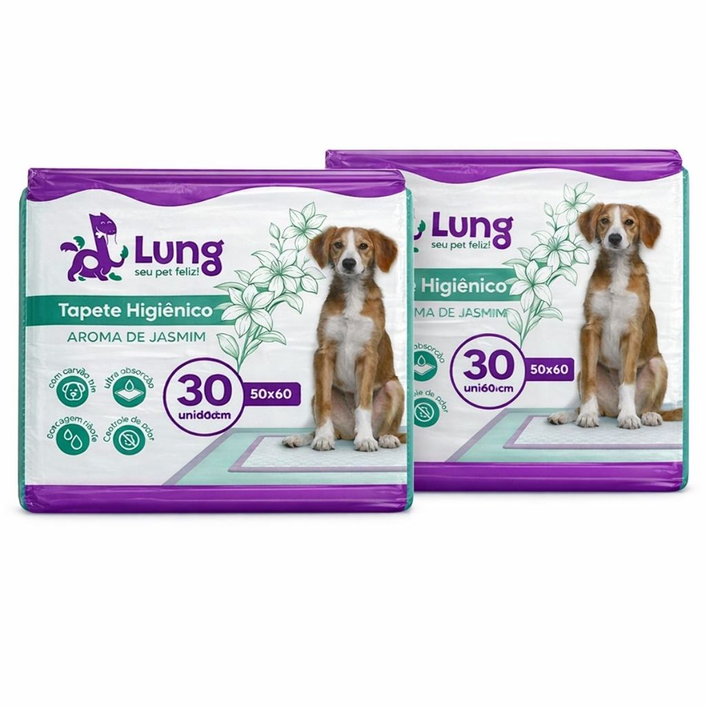 Kit 2 Tapete Higienico para Cachorro Pet Fralda 50x60cm 30un Aroma Jasmim Atrativo Gel Absorvente