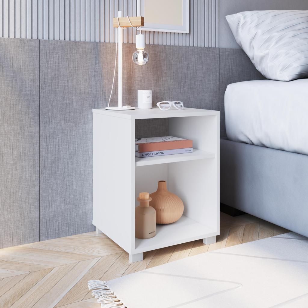 Mesa de Cabeceira Nicho 38,5cm com Pé e Prateleira Branca em Oferta na Shopee