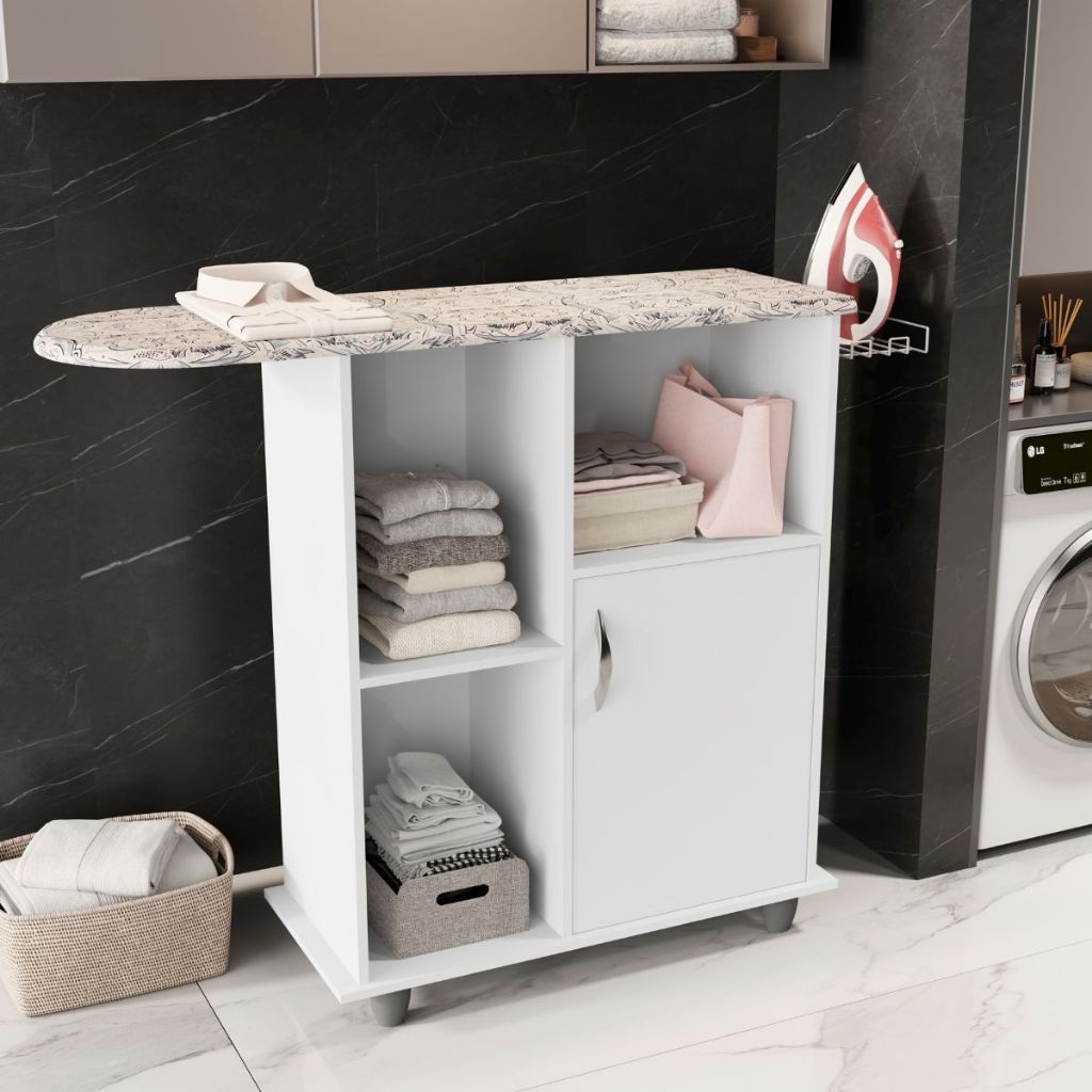 *QUEIMA ESTOQUE* Tabua de Passar Miami Mesa Lavanderia Suporte para Ferro Multiuso Roupas Com1 Porta
