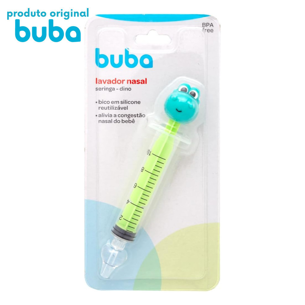 Buba 1x Lavador Nasal com Seringa Dino Verde - Alívio para seu Bebê