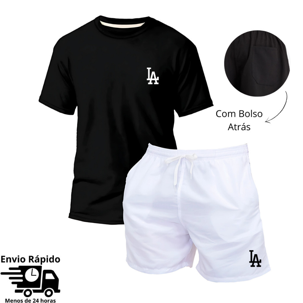 Conjunto Masculino Camiseta Liso + Short Tactel Praia Moda Masculina Academia Mauricinho LA Conjunto