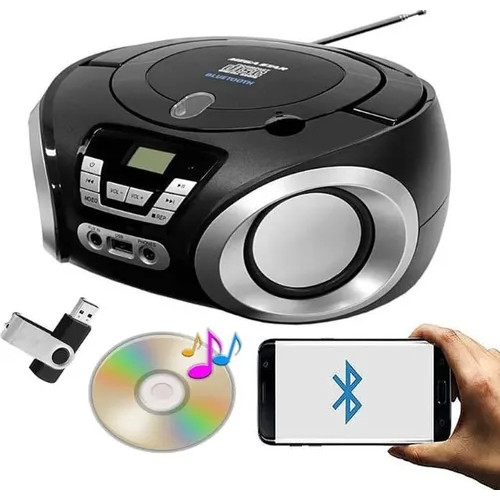 Rádio retro Portátil microsystem Mega Star Preto lê CD, pendrive, Bluetooth, FM