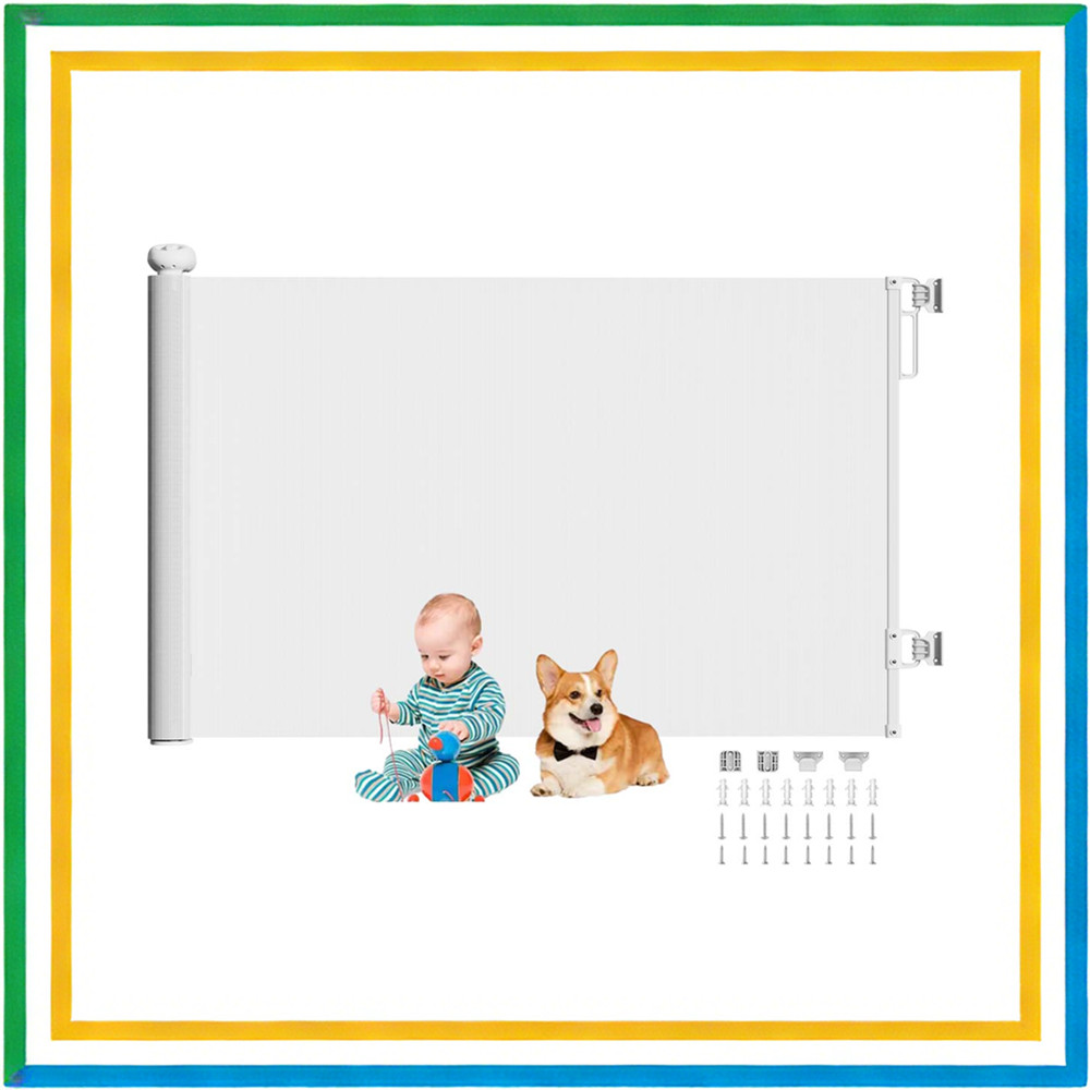 Porta retrátil de segurança para escada, sem perfuração, porta de segurança, cerca aumentada para isolamento de animais 