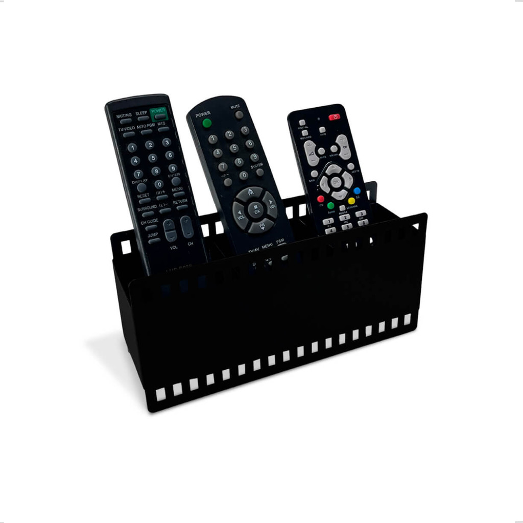 Suporte Organizador Porta Controle Remoto Filme Cinema Rolo 3d Aço Inox Preto Minimalista Geguton