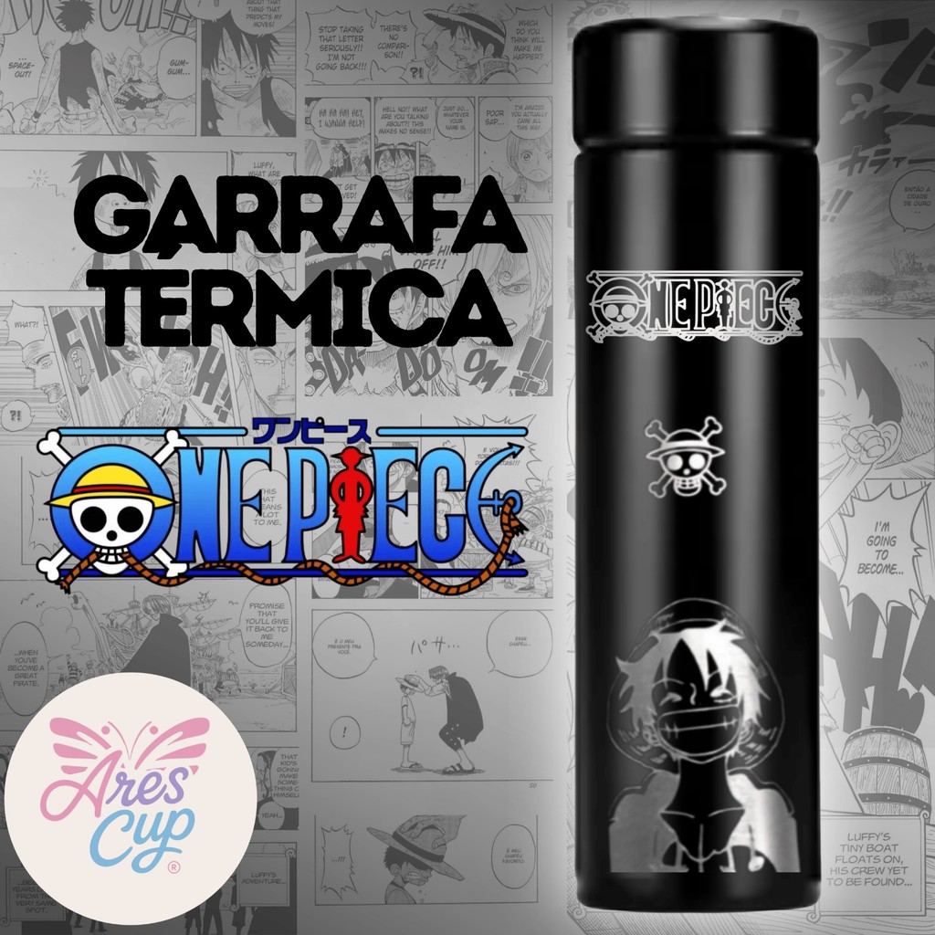 Garrafa Térmica Digital com Temperatura Led Luffy One Piece Inox Personalizado
