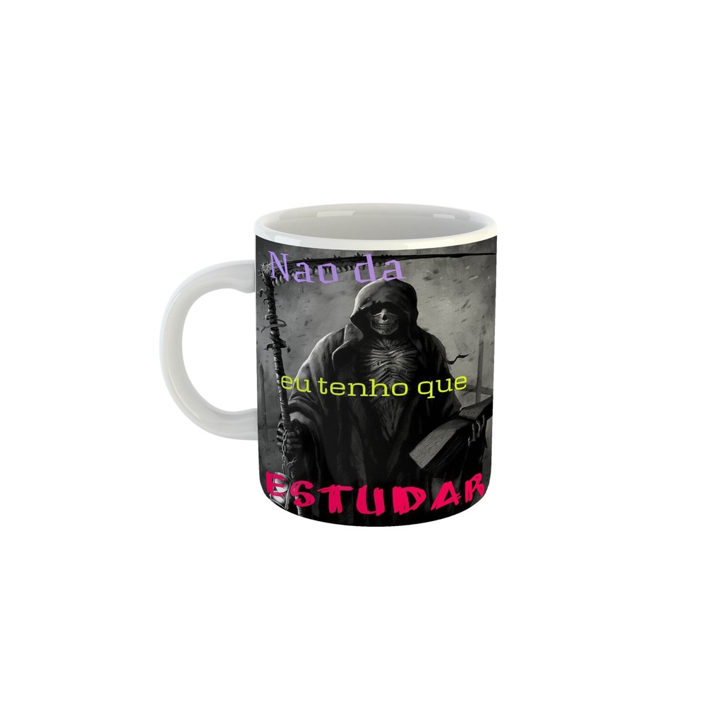 Caneca Engraçada Caveira Ocupada Meme "Tenho que estudar"