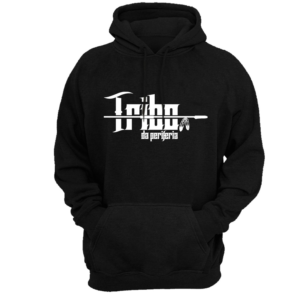 Blusa Moletom Estampado Logo Tribo Periferia Album Masculino Feminino Rap HipHop Canguru Bolso Capuz