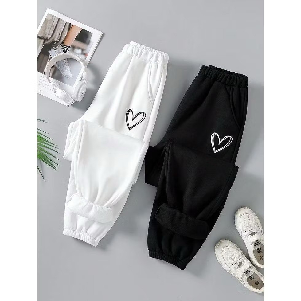 KIT 2 Calça De Moletom branco preta Feminina Estampada Heart Feminina Flanelada com cordão ajuste ENVIO RÁPIDO