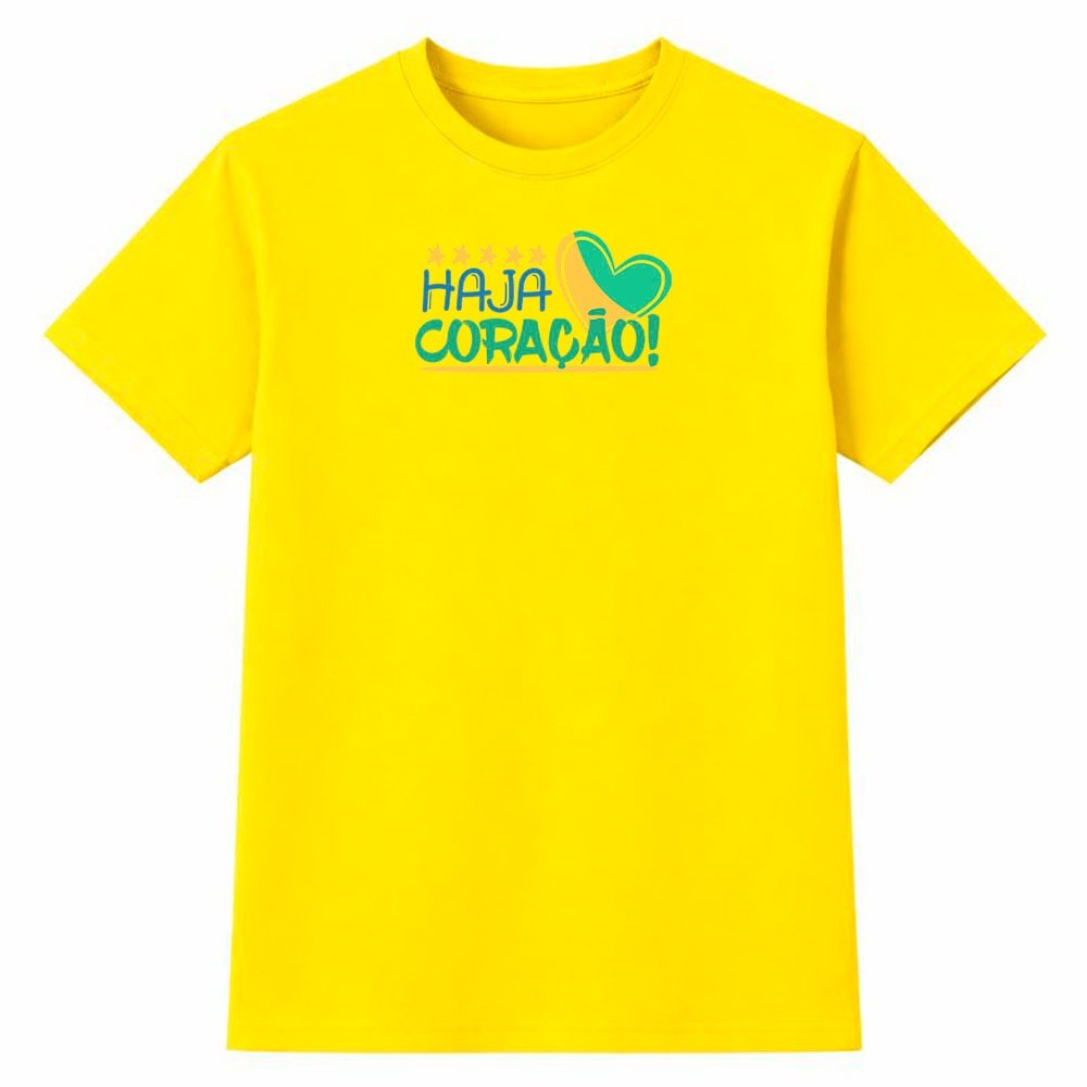 Camiseta Feminina 100% Algodão Camisa Haja Coração Brasil Futebol Copa do Mundo Moda Casual Dia Dia