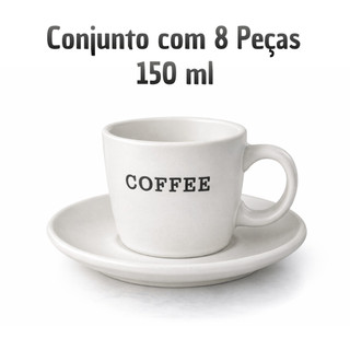 Jogo de Xícaras 8 Peças Porcelana - 150ml Linha Cremona | Manhattan