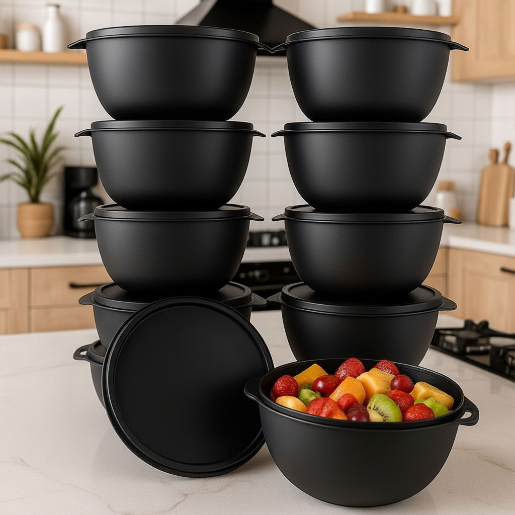 Kit Potes Bowl com Tampa | 10 Potes 1L | BPA Free | Micro-ondas e Freezer | Organização de Cozinha em Oferta na Shopee