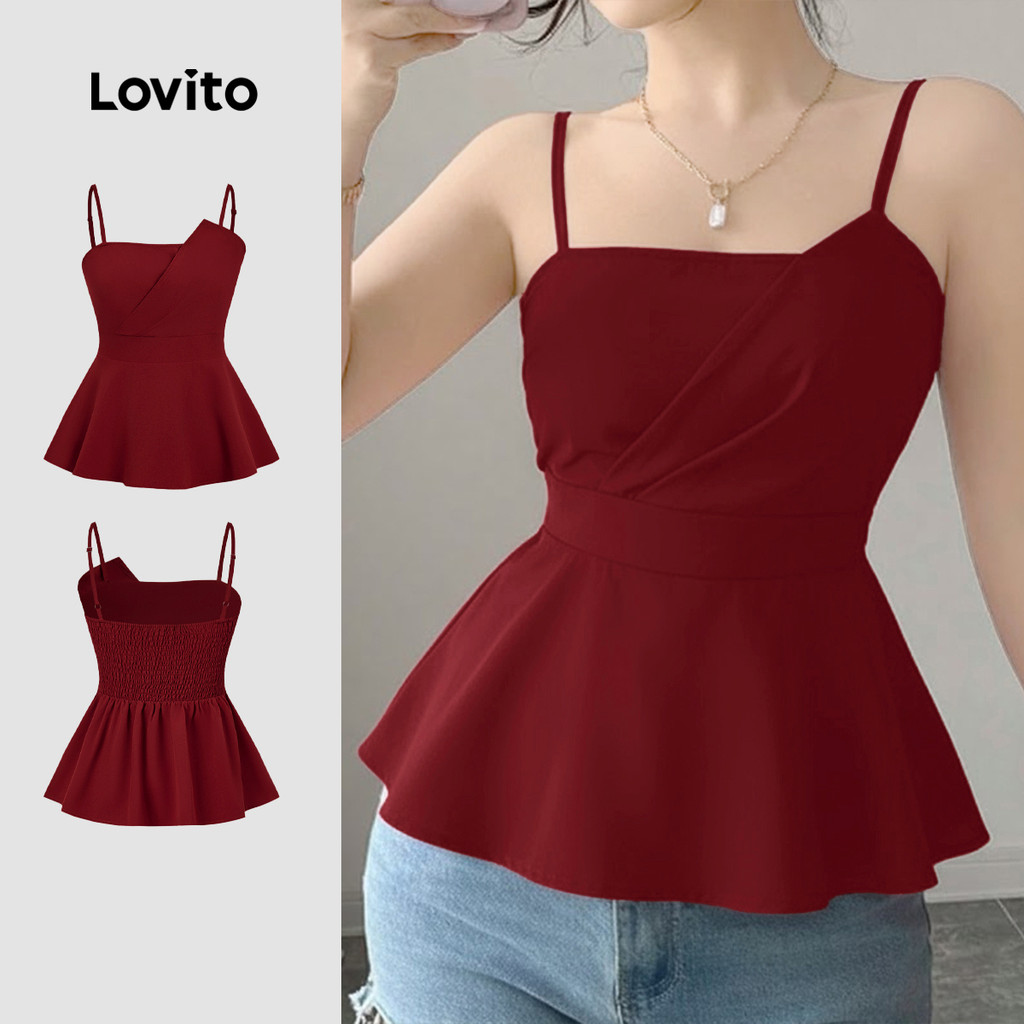 Lovito Top Vintage Assimétrico Para Festa Cor Vinho Para Mulheres L164ED039 em Oferta na Shopee