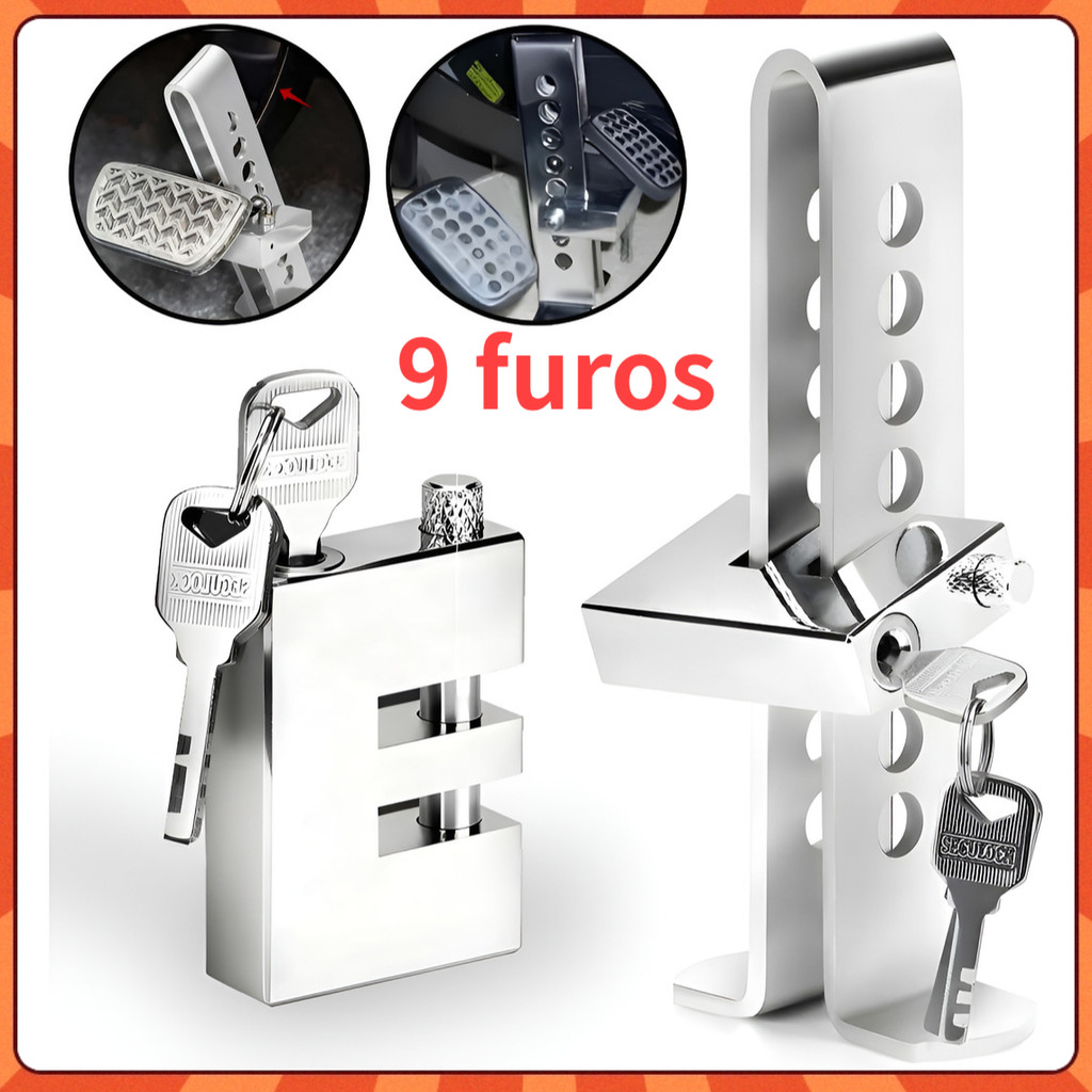 9 furos Trava Anti Furto Segurança Freio Embreagem Veículo Aço Pedal em Oferta na Shopee
