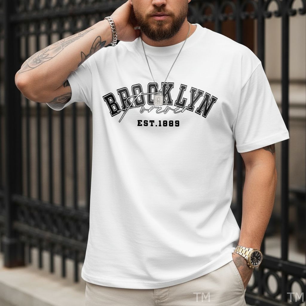 Camiseta Básica Casual Masculina Estampada Brooklyn Forever Street Malha Respirável Academia
