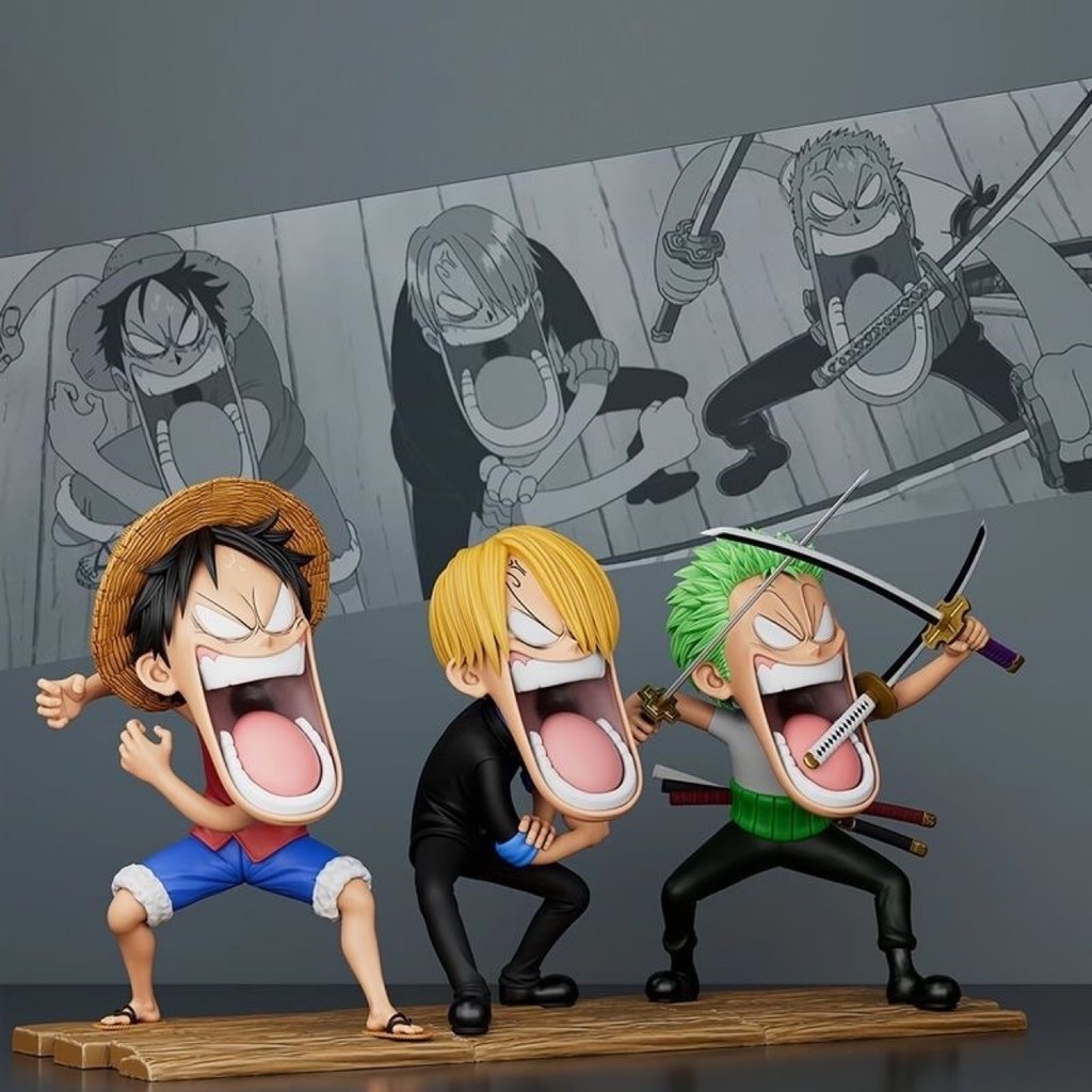 12cm One Piece The Hungry Trio Luffy Zoro Sanji PVC Action Figure Estátua Modelo Colecionável Presente