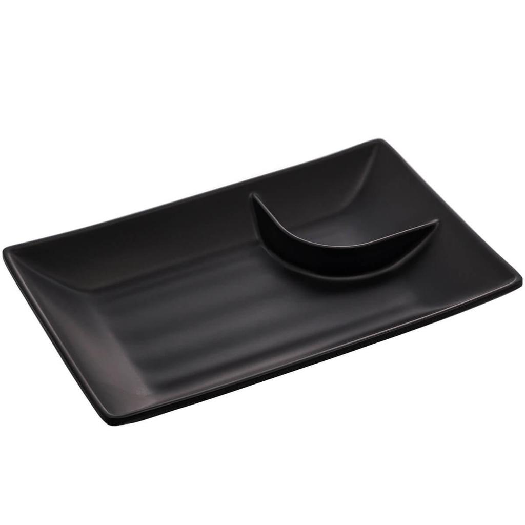 Kit 30 Pratos para Sushi com Molheira Melamina Pretos 19x12,5cm Lyor Tóquio Retangulares