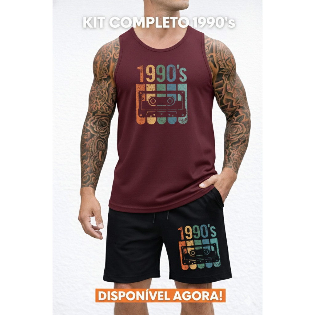 Kit Conjunto Vintage 1990 Fio 30.1 Regata e Bermuda Moletom PREMIUM Confortável Lançamento Toque Macio Envio Imediato