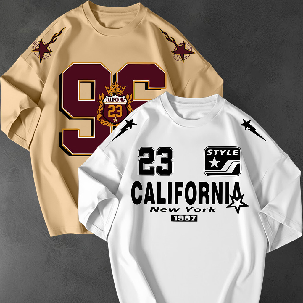 Kit 2 Camisetão Oversized Streetwear Estampa California 96 23 New York 1987 Unissex Academia Gyn Fit