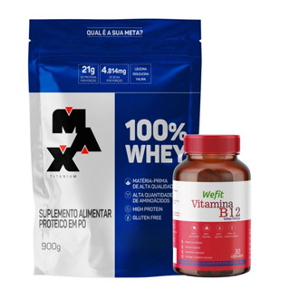 Kit 100% Whey 900g Max Titanium + Vitamina B12 C/30 WeFit em Oferta na Shopee