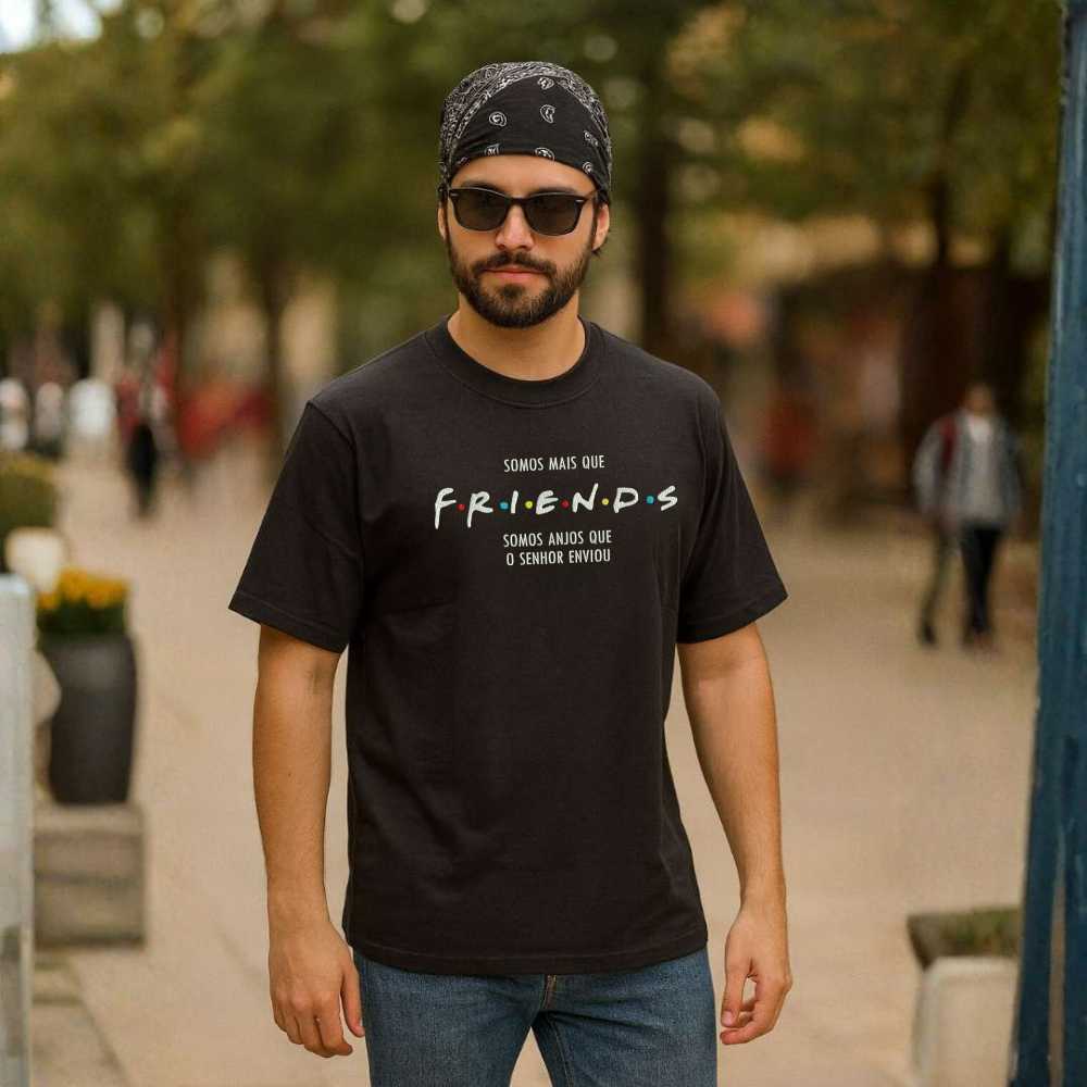 Camisa Masculina de Malha Bordada Moda Cristã Gospel Friends