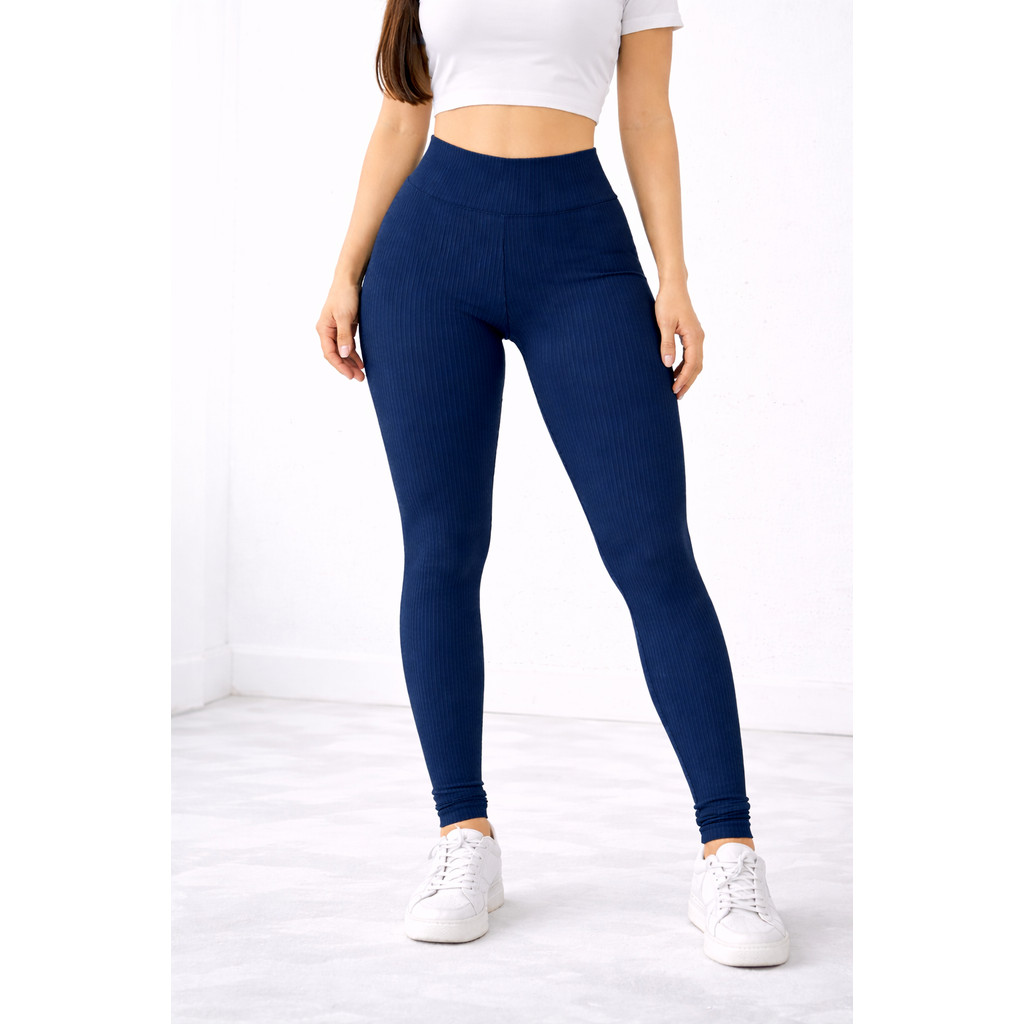 Calça Legging Feminina Canelada3D Cintura Alta Zero Transparência Confortável Academia Casual P a GG