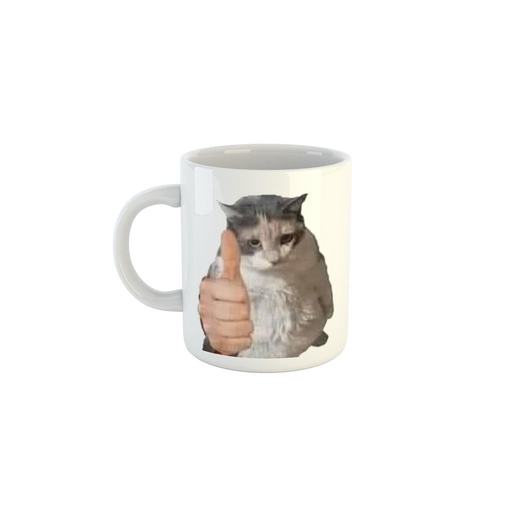 Caneca Figurinha engraçada Gato gordo Joinha