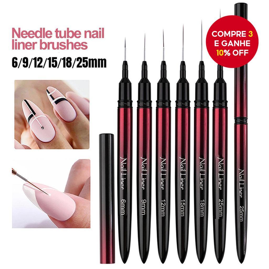 6/9/12/15/18/25mm Pincel de Tubo de Alumínio Preto Vermelho para Nail Art Liner, Pincel para Listras Francesas,