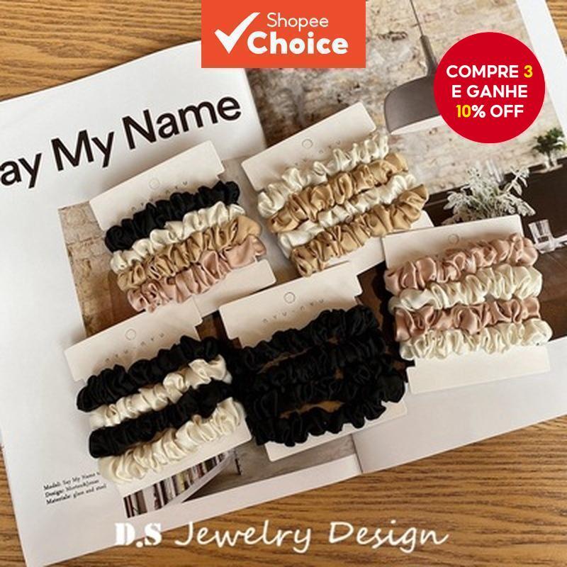 4Pcs/set Coreano Scrunchies Satin Silk | Acessórios De Moda Para Cabelo Getah Rambut Grande Faixa De Intestino