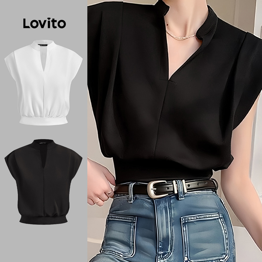 Lovito Blusa Casual Plissada Camada Dupla Blusa Verão/Primavera Para Mulheres L128ED374 em Oferta na Shopee