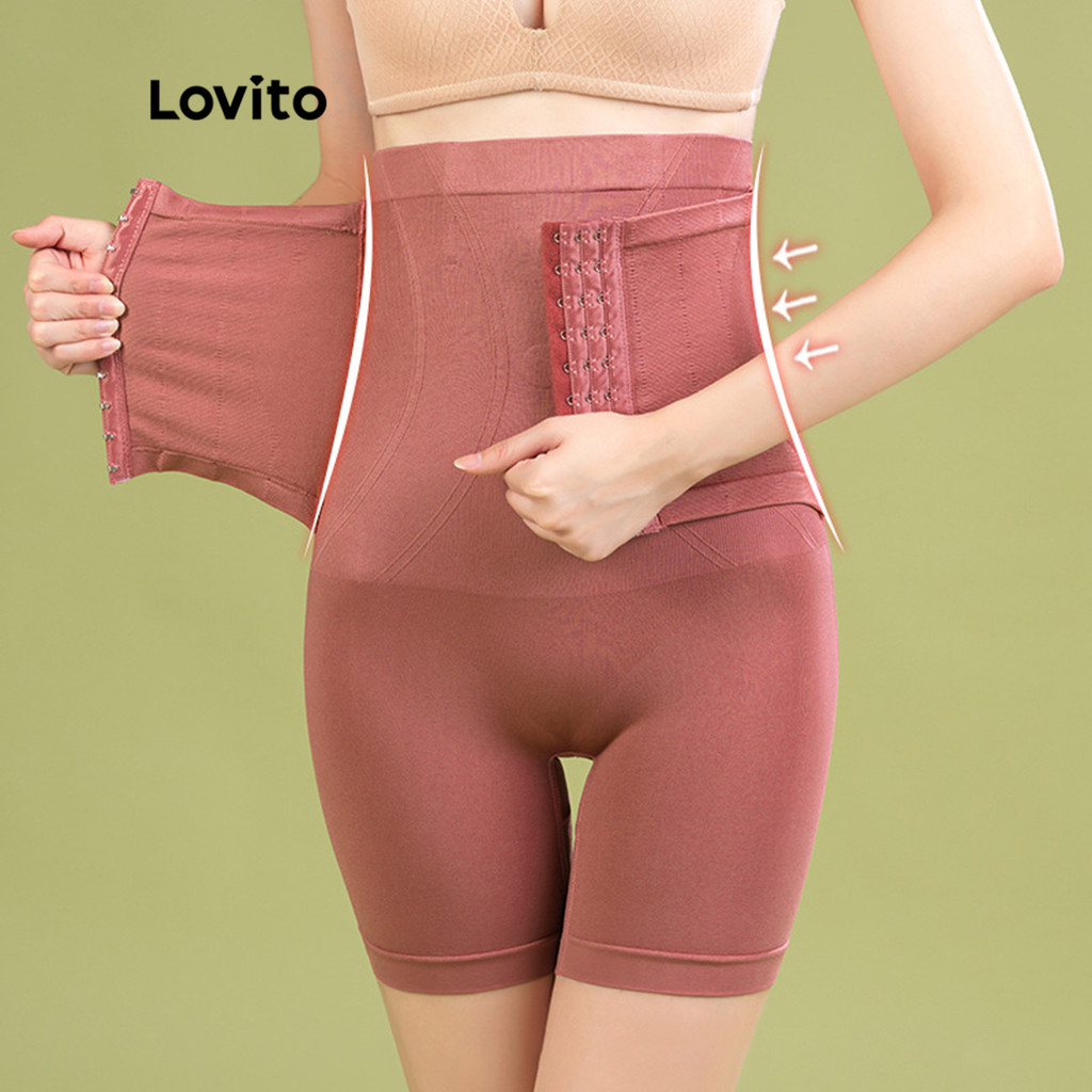 Lovito Shapewear Casual Liso com Botões, Cinturas Múltiplas, Short Corset Feminino L48L053 (Abacate/Rosa Sujo/Preto) em Oferta na Shopee