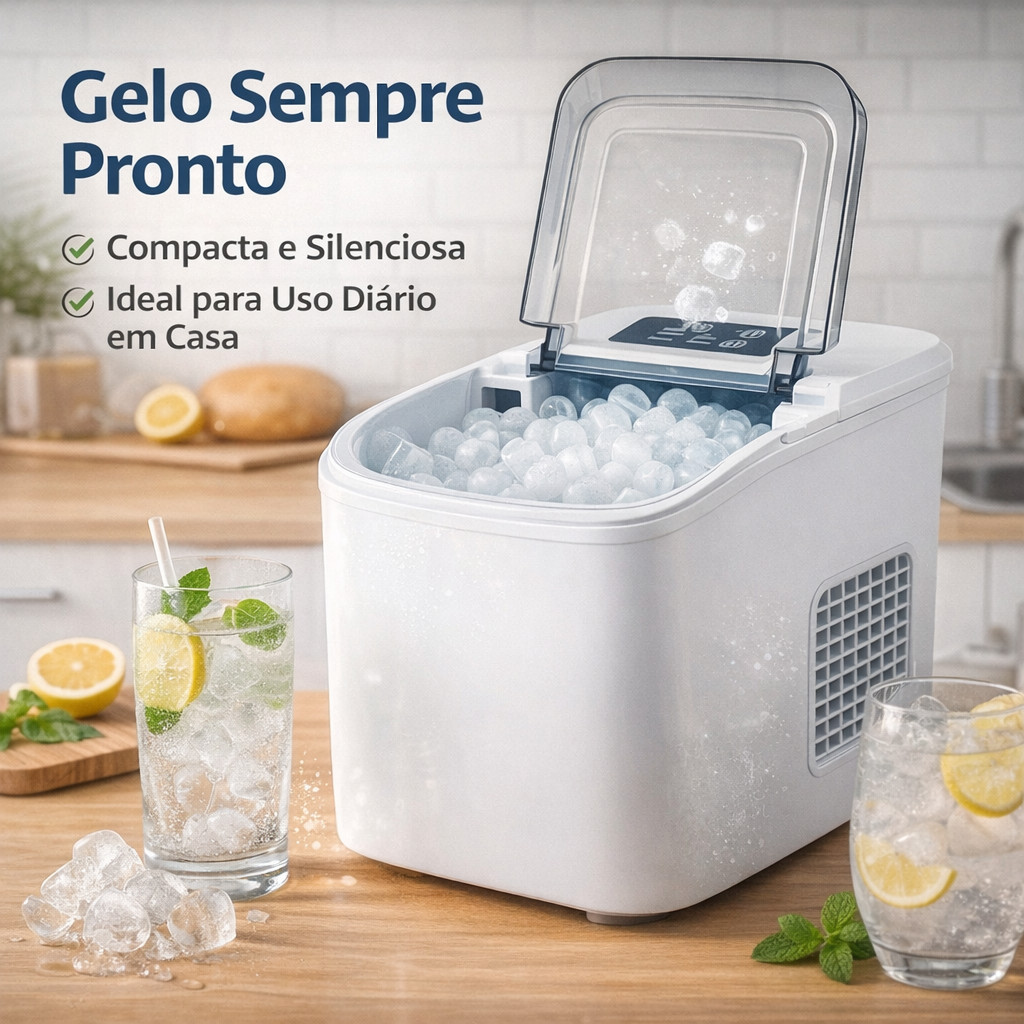 Máquina de Gelo Compacta Automática | Gelo Pronto em Minutos para Sucos e Drinks em Oferta na Shopee