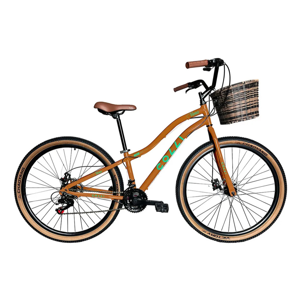 BICICLETA VIENA ARO 29 FREIO DISCO 21V COM CESTÃO COLLI COR BRONZE