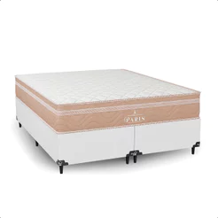 Cama Box Queen Branco + Colchão Paris Molas Ensacadas Bege - e-Shop Casa