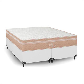 Cama Box Queen Branco + Colchão Paris Molas Ensacadas Bege - e-Shop Casa
