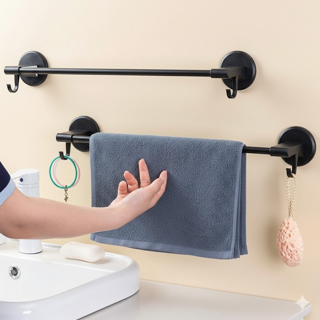 Toalheiro de Parede Duplo e Simples Preto Fosco C/ Ganchos Organização e Elegância para Banheiro em Oferta na Shopee