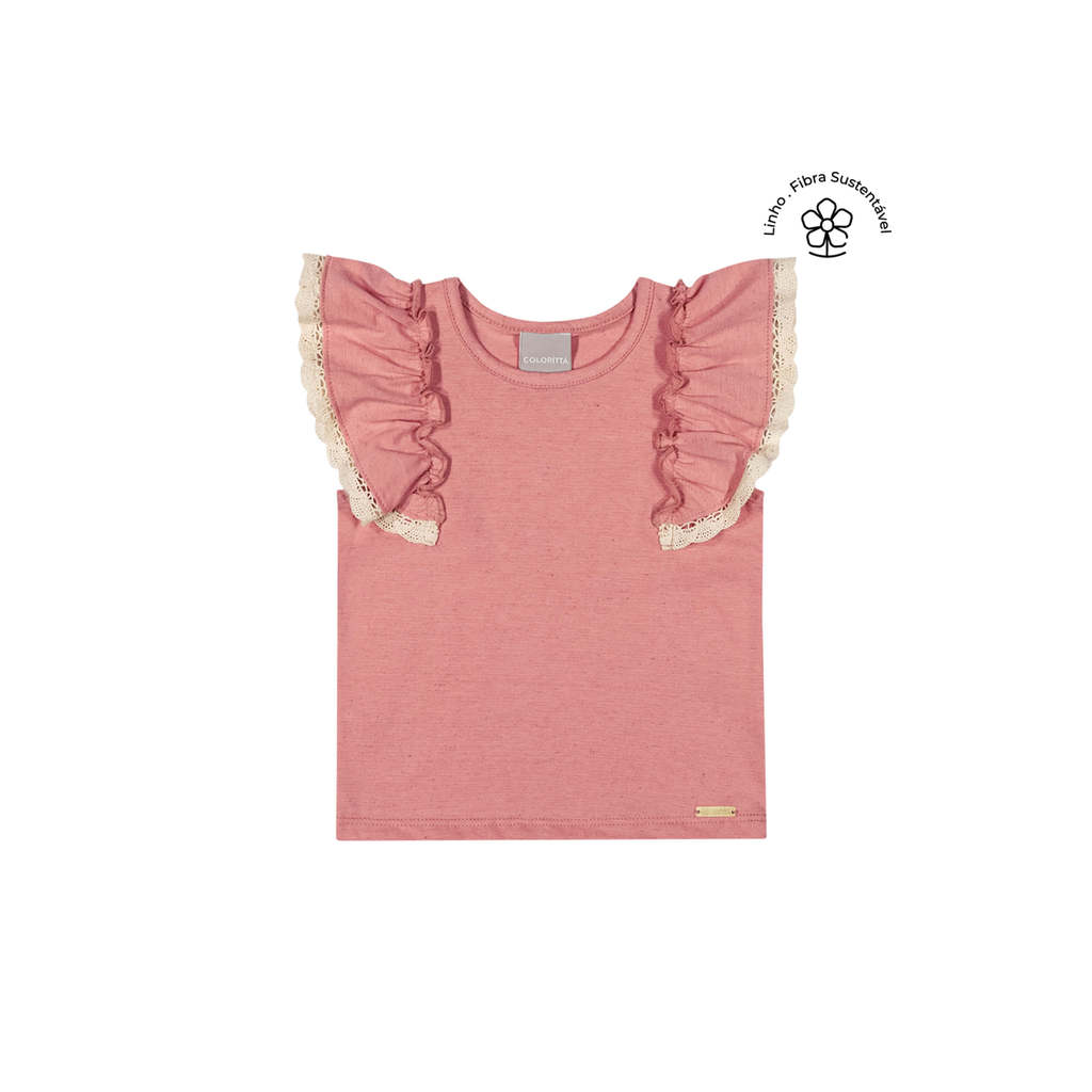 Blusa Infantil Menina Malha Linho Colorittá Rosa