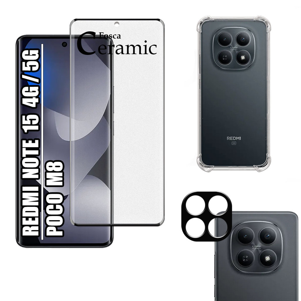 KIT Para Redmi Note 15 4G/5G | Poco M8 - Película Fosca de Cerâmica 9D + Capa + Câmera em Oferta na Shopee